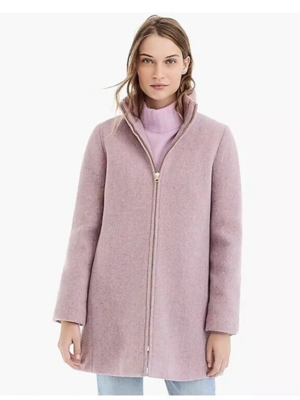 J. Crew Wool-Blend Stand-Collar Coat in Light Dusty Pink